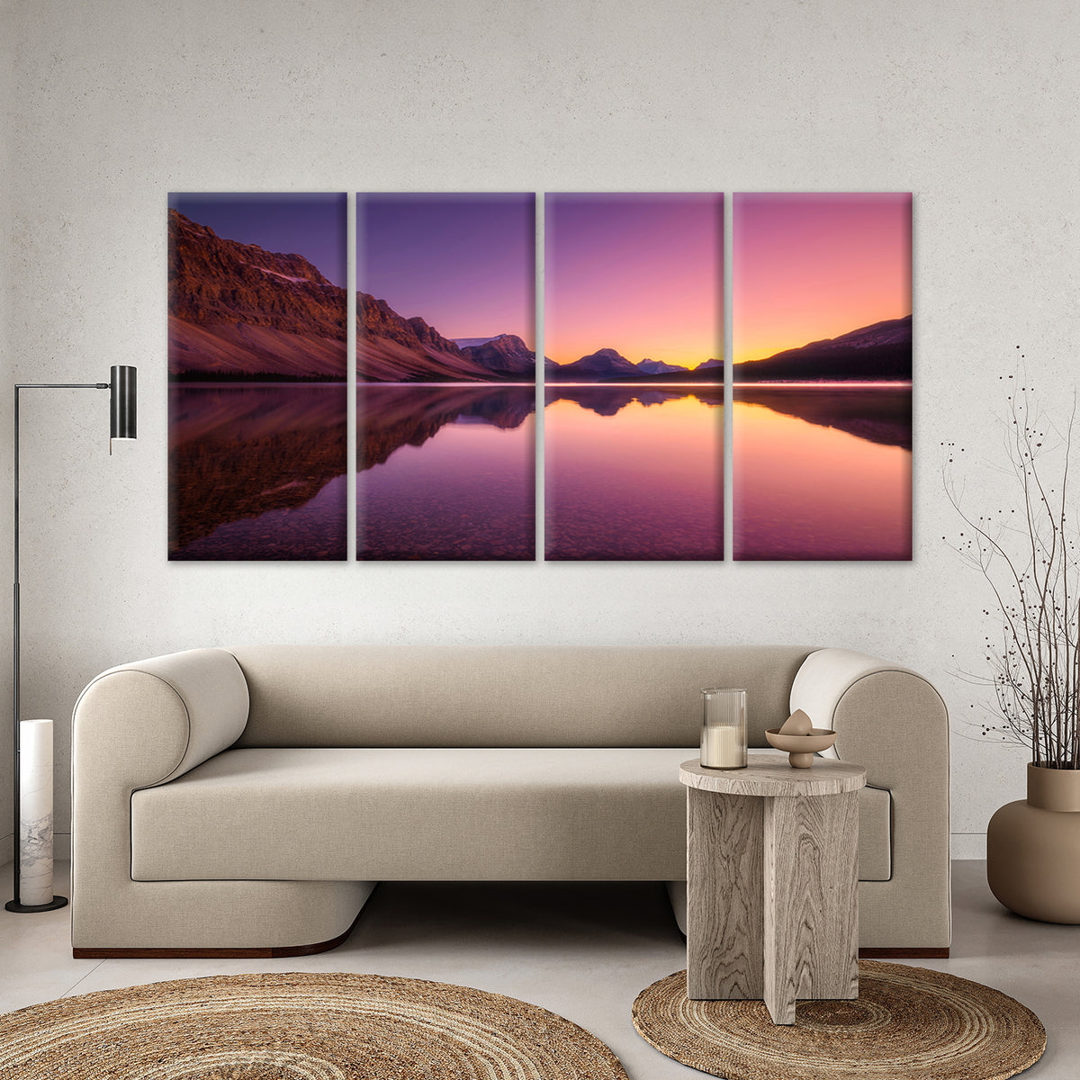 4pcs Purple Mountain Lake Sunset Nature Landscape Wall Art Canvas Framed 45x80cm         - High Quality Print 100% Australian Made Wall Canvas Ready to Hang