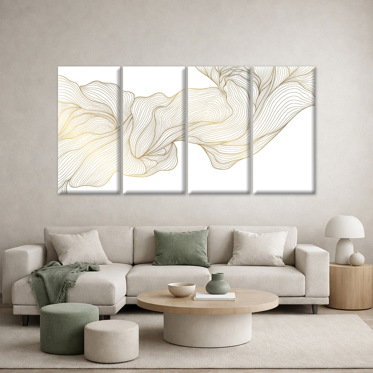 4pcs Luxury Modern Gold Abstract Line Wave Wall Art Canvas Framed 45x80cm        - High Quality Print 100% Australian Made Wall Canvas Ready to Hang