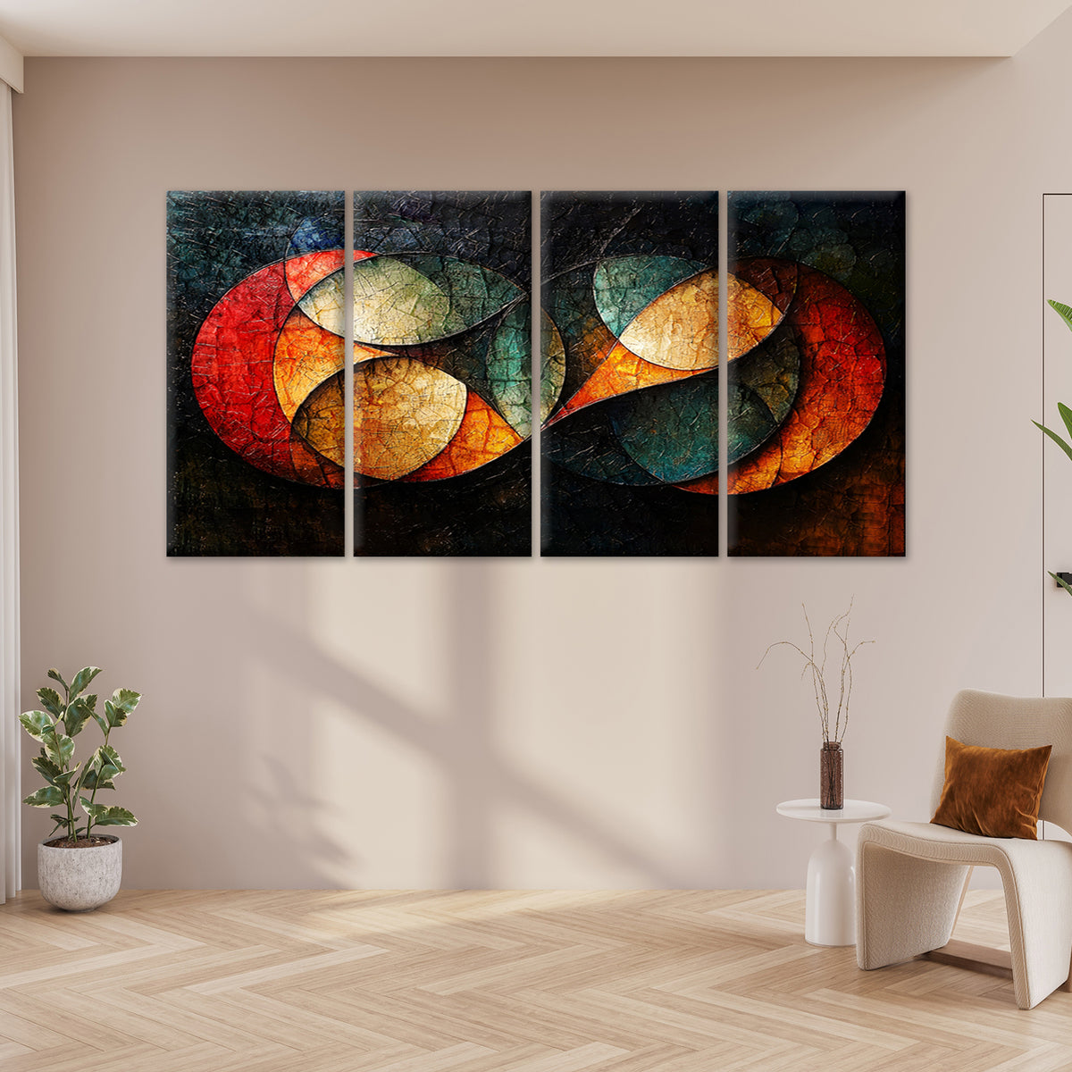 4pcs Abstract Geometric Circle Mosaic Texture Wall Art Canvas Framed 45x80cm         - High Quality Print 100% Australian Made Wall Canvas Ready to Hang
