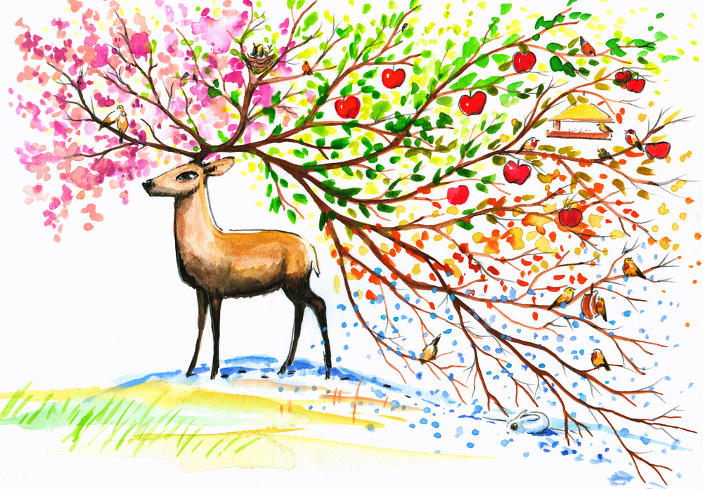 Deer & Colorful Tree Watercolor Painting Print 100% Australian Made