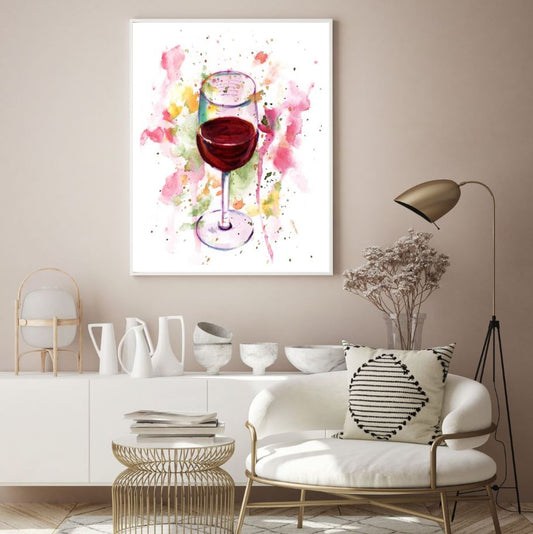 Wine Glass Watercolor Painting Home Decor Premium Quality Poster Print Choose Your Sizes