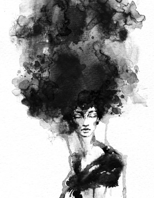 Girl Portrait B&W Painting Home Decor Premium Quality Poster Print Choose Your Sizes