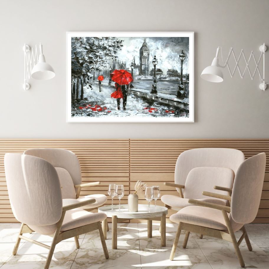 Couple in London City Watercolor Home Decor Premium Quality Poster Print Choose Your Sizes