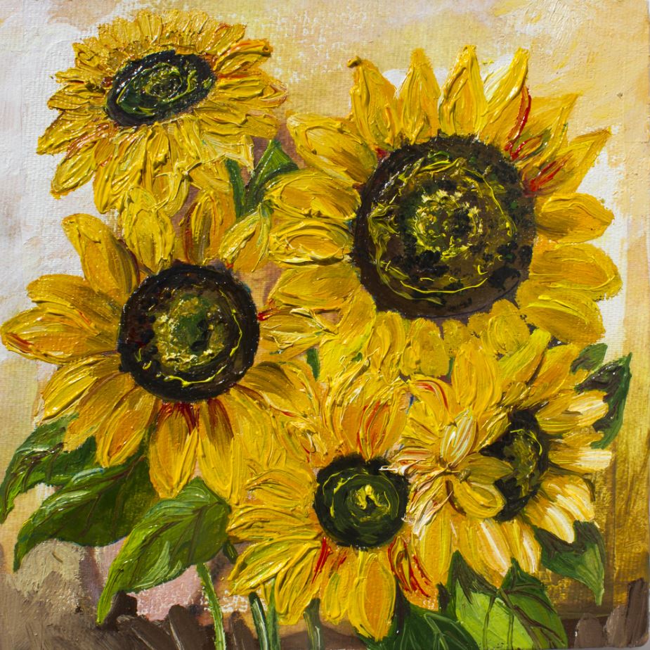 Square Canvas Sun Flower Bunch Painting High Quality Print 100% Australian Made