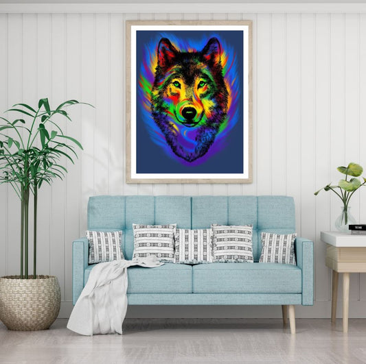 Wolf Portrait Colorful Painting Home Decor Premium Quality Poster Print Choose Your Sizes