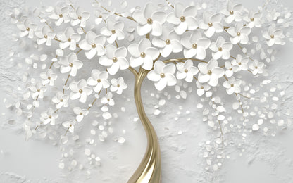3 D White & Gold Flower Tree Design Print 100% Australian Made