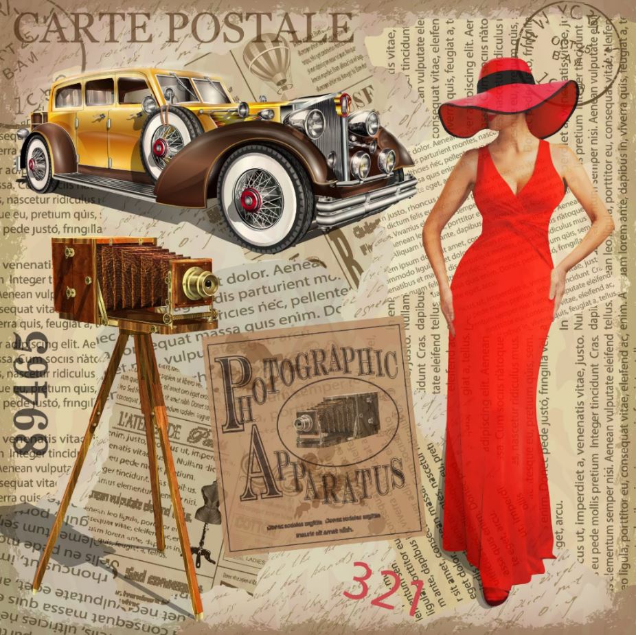 Square Canvas Fashion Woman & Car Vintage Art High Quality Print 100% Australian Made