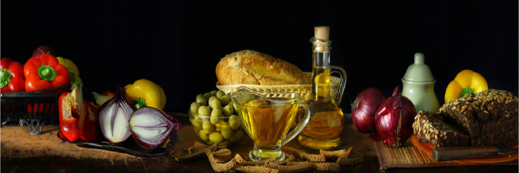 Panoramic Canvas Vegetables & Bread Photograph High Quality 100% Australian made wall Canvas Print ready to hang