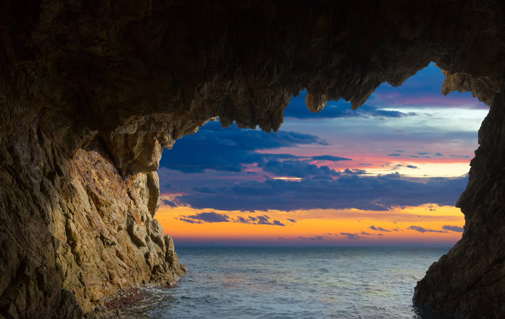 Wallpaper Murals Peel and Stick Removable Stunning Beach Cave at Sunset High Quality