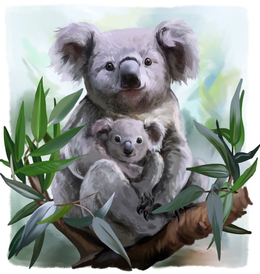 Square Canvas Koala Bear & Baby Painting High Quality Print 100% Australian Made