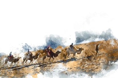 Wallpaper Murals Peel and Stick Removable Camels Walking Across the Desert Painting High Quality