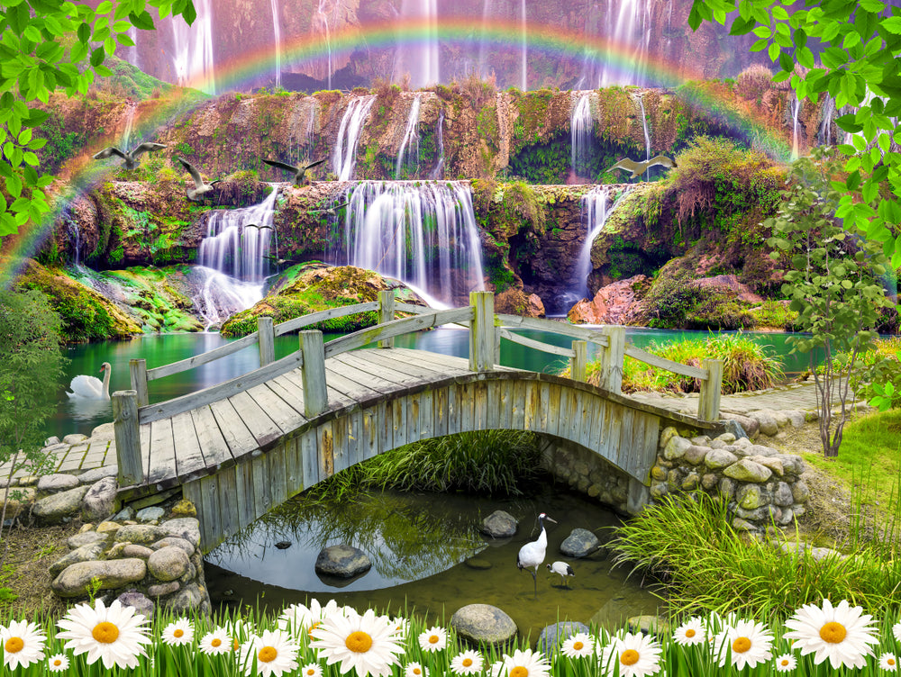 Wallpaper Murals Peel and Stick Removable Waterfall Bridge & Nature Landscape High Quality