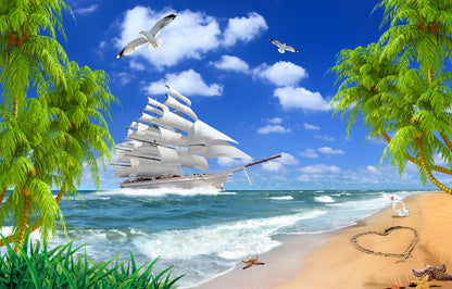 Ship Sailing on Beach Print 100% Australian Made