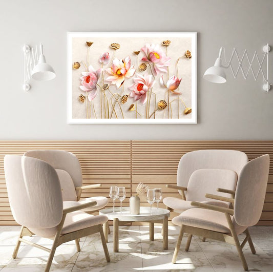 Gold & Pink Lotus Flowers 3D Art Design Home Decor Premium Quality Poster Print Choose Your Sizes