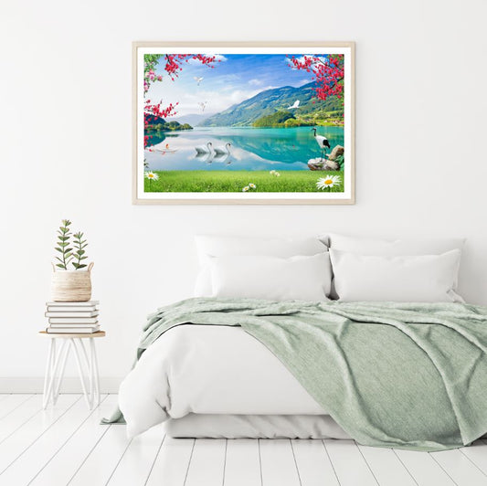 Birds on Lake Scenery Photograph Home Decor Premium Quality Poster Print Choose Your Sizes