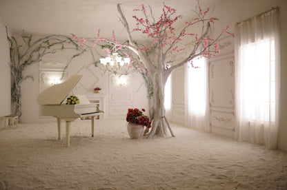 Wallpaper Murals Peel and Stick Removable Tree & Piano with Flowers in A room High Quality