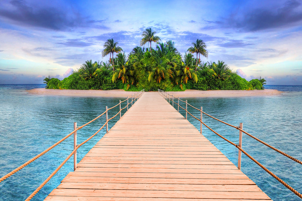 Wooden Pier to an Island Over Sea Photograph Home Decor Premium Quality Poster Print Choose Your Sizes