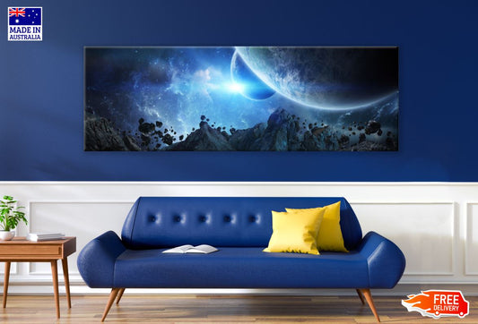 Panoramic Canvas View of Planets in Distant Solar System in Space 3D High Quality 100% Australian made wall Canvas Print ready to hang