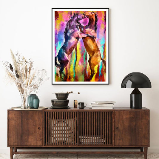 Colorful Horses Watercolor Paint Home Decor Premium Quality Poster Print Choose Your Sizes