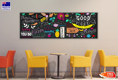 Panoramic Canvas Chalkboard Doodle Food Banner High Quality 100% Australian made wall Canvas Print ready to hang