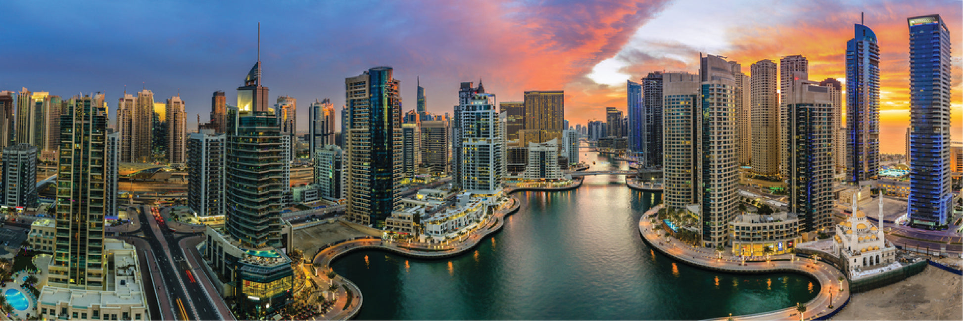 Panoramic Canvas Dubai City Night High Quality 100% Australian made wall Canvas Print ready to hang