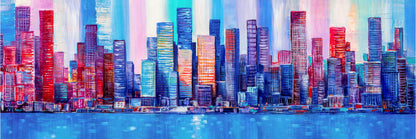 Panoramic Canvas Colourful City View Painting High Quality 100% Australian made wall Canvas Print ready to hang