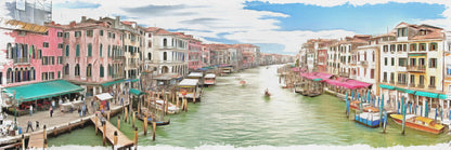 Panoramic Canvas Canal & Buildings Painting High Quality 100% Australian made wall Canvas Print ready to hang