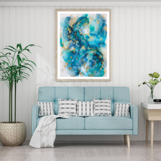 Blue & Gold Abstract Design Home Decor Premium Quality Poster Print Choose Your Sizes