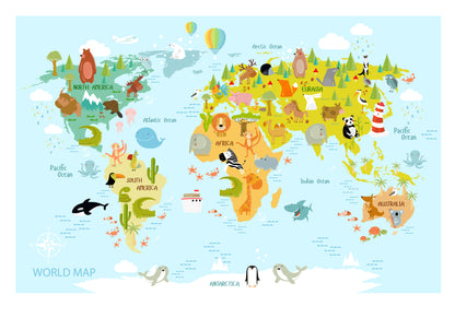 Colorful World Map Print 100% Australian Made