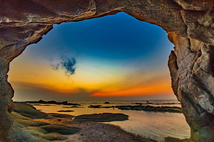 Wallpaper Murals Peel and Stick Removable Beach Cave in Sunset High Quality