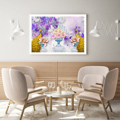 Peacocks & Flowers 3D Design Art Home Decor Premium Quality Poster Print Choose Your Sizes