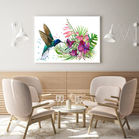 Humming Bird & Flowers Watercolor Home Decor Premium Quality Poster Print Choose Your Sizes