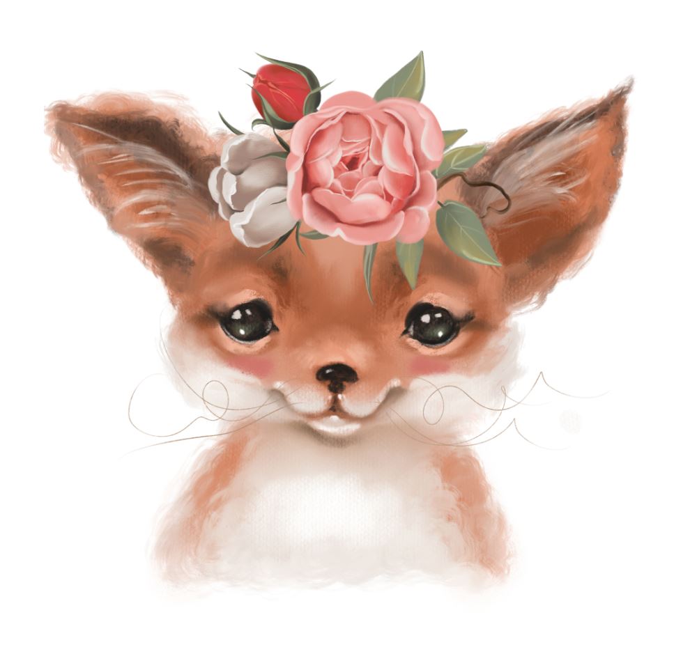 Square Canvas Cute Fox Portrait with Floral Headdress Painting High Quality Print 100% Australian Made