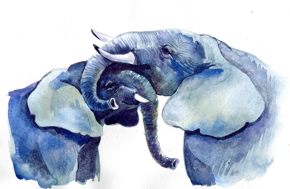 Two Elephants Portrait Painting Print 100% Australian Made