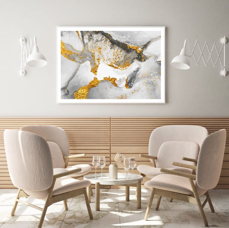 Grey & Gold Abstract Design Home Decor Premium Quality Poster Print Choose Your Sizes