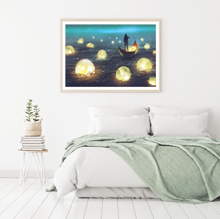 Moons on Lake with Boat Art Home Decor Premium Quality Poster Print Choose Your Sizes