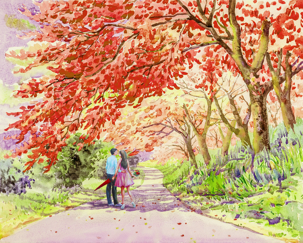 Couple Under a Tree Near Road Painting Print 100% Australian Made