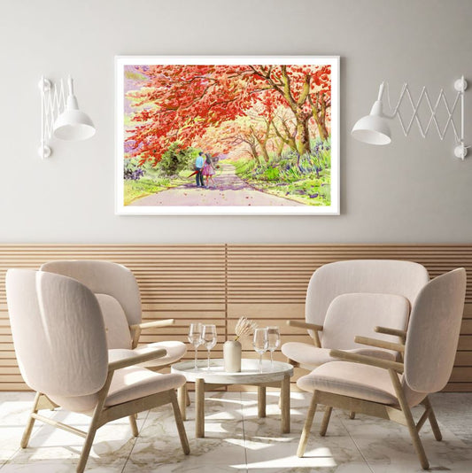 Couple in Forest Road Painting Home Decor Premium Quality Poster Print Choose Your Sizes