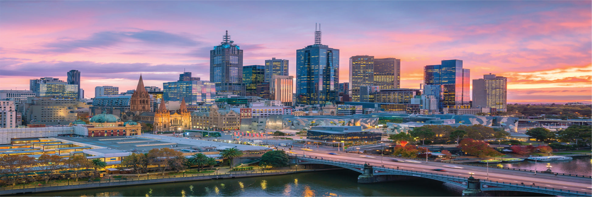 Panoramic Canvas Melbourn City Sunset High Quality 100% Australian made wall Canvas Print ready to hang