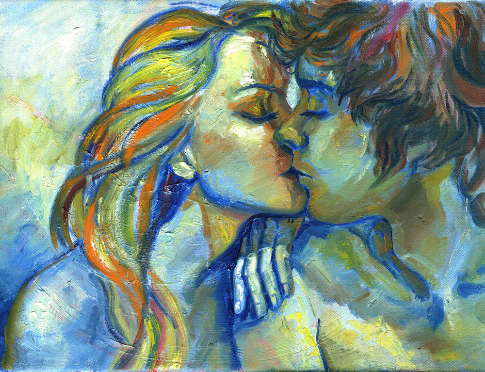 Girl Boy Kissing Painting Print 100% Australian Made