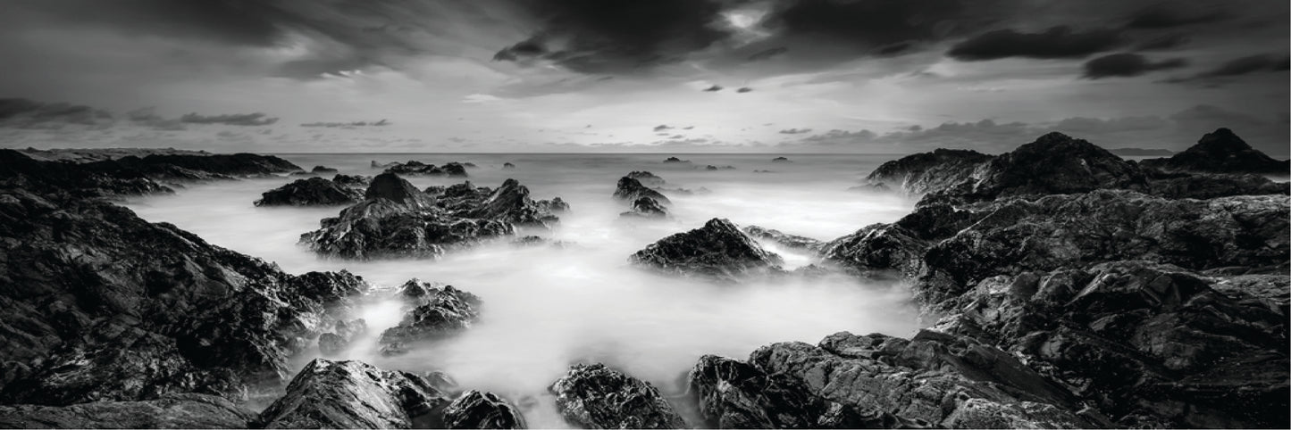 Panoramic Canvas B&W Misty Beach High Quality 100% Australian made wall Canvas Print ready to hang