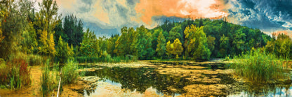 Panoramic Canvas Lake & Forest High Quality 100% Australian made wall Canvas Print ready to hang