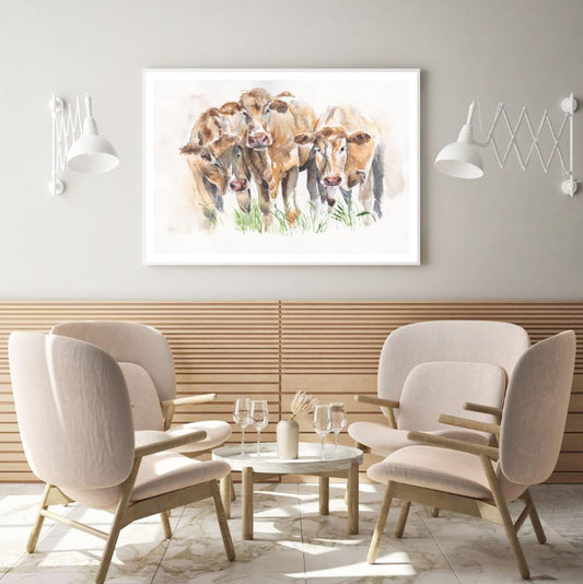 Cows Watercolor Painting Home Decor Premium Quality Poster Print Choose Your Sizes