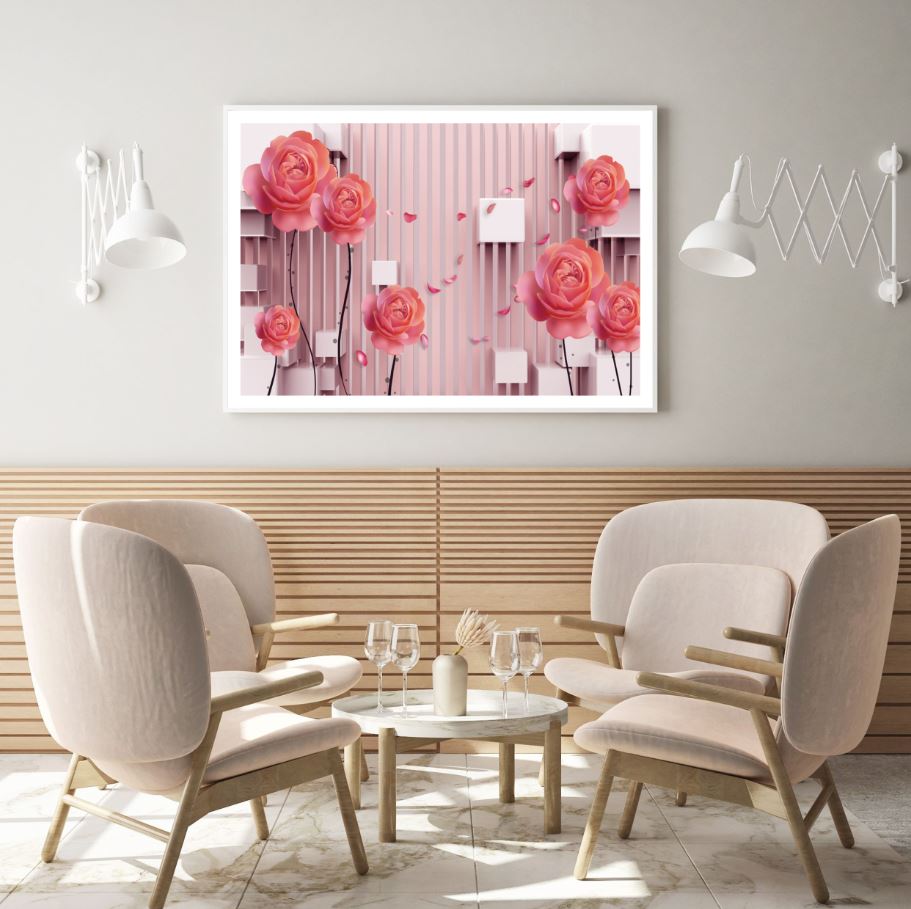 Rose Flowers & Squares 3D Design Home Decor Premium Quality Poster Print Choose Your Sizes