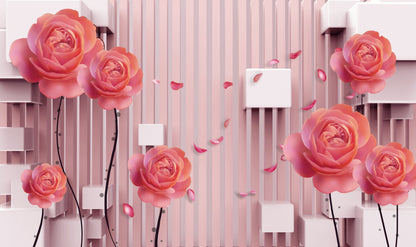 Rose Flowers & Squares 3D Design Home Decor Premium Quality Poster Print Choose Your Sizes