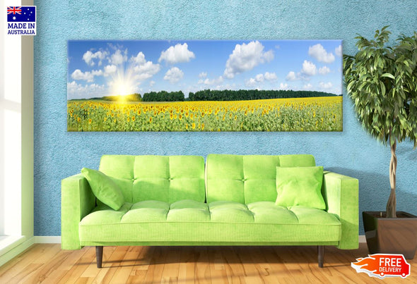 Panoramic Canvas Bright Sun Flower Field High Quality 100% Australian made wall Canvas Print ready to hang
