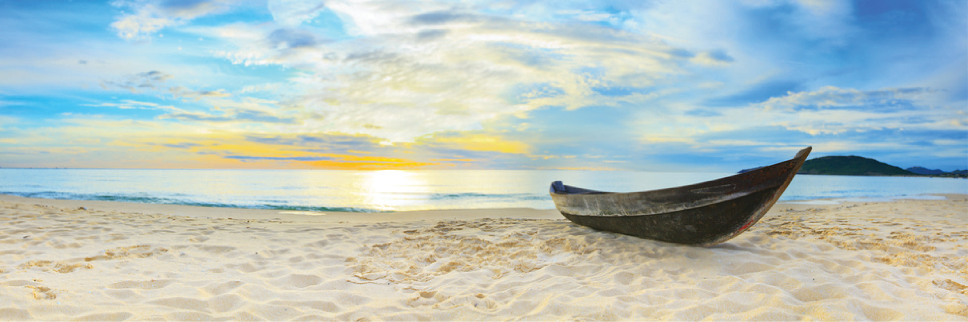 Panoramic Canvas Boat in Sea Shore High Quality 100% Australian made wall Canvas Print ready to hang