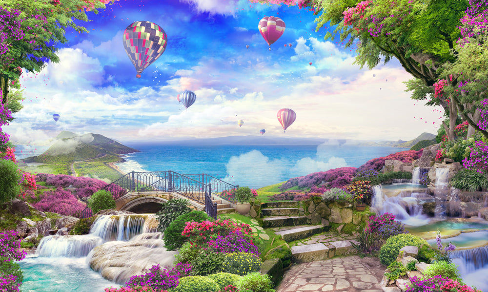 Wallpaper Murals Peel and Stick Removable Nature View with Hot Air Balloons High Quality