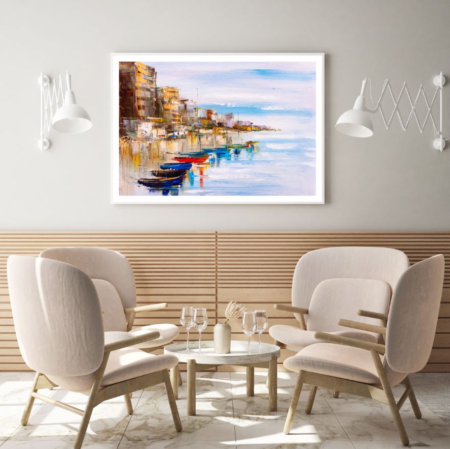 Boats & Buildings Abstract Watercolor Painting Home Decor Premium ...
