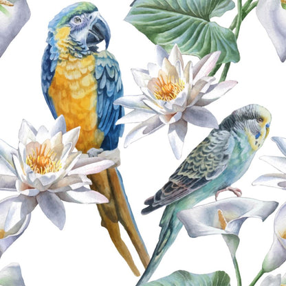 Square Canvas Macaw Bird & Love Bird with Flowers Painting High Quality Print 100% Australian Made